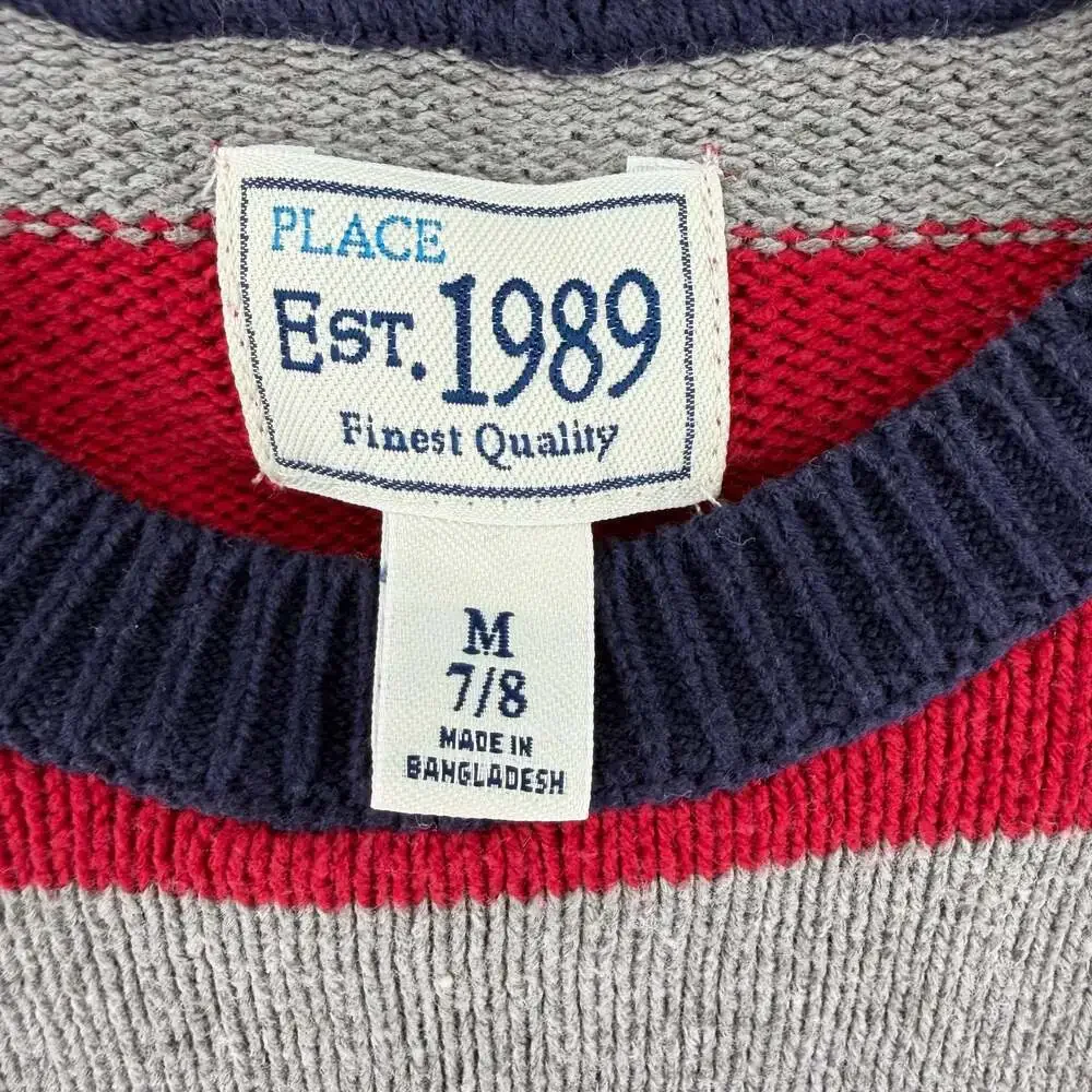 1373 The Children's Place Boys Striped Crew Neck Sweater Size M 7/8